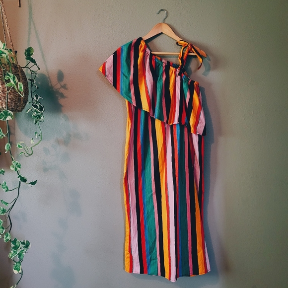 Who What Wear Dresses & Skirts - Who What Wear Colorful Striped Shift Ruffle Dress Small